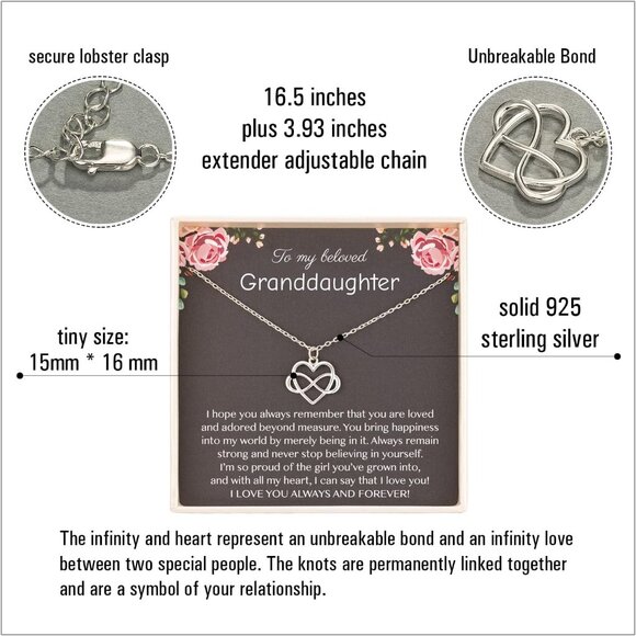 Sterling Silver Granddaughter Necklace Infinity Heart Gift for Women Birthday - Picture 3 of 6